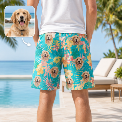 Custom Dog Face Casual Beach Shorts Personalized All Over Print Swim Trunks THUC99