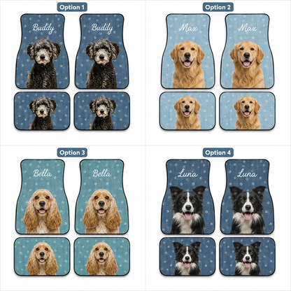 Custom Photo Dog Auto Floor Mat Set, Personalized Pet Car Mats, Dog Mom Dog Dad Gift THUC99