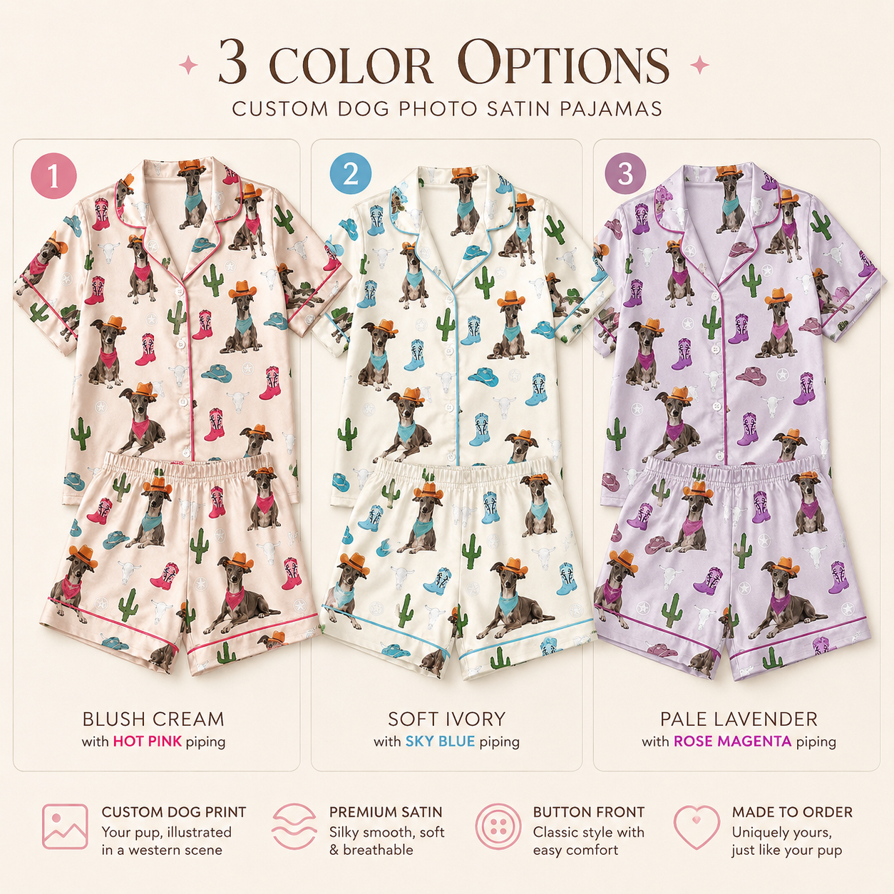 Custom Pet Portrait Satin Pajamas Set Personalized Dog Face Sleepwear Gift THUC99