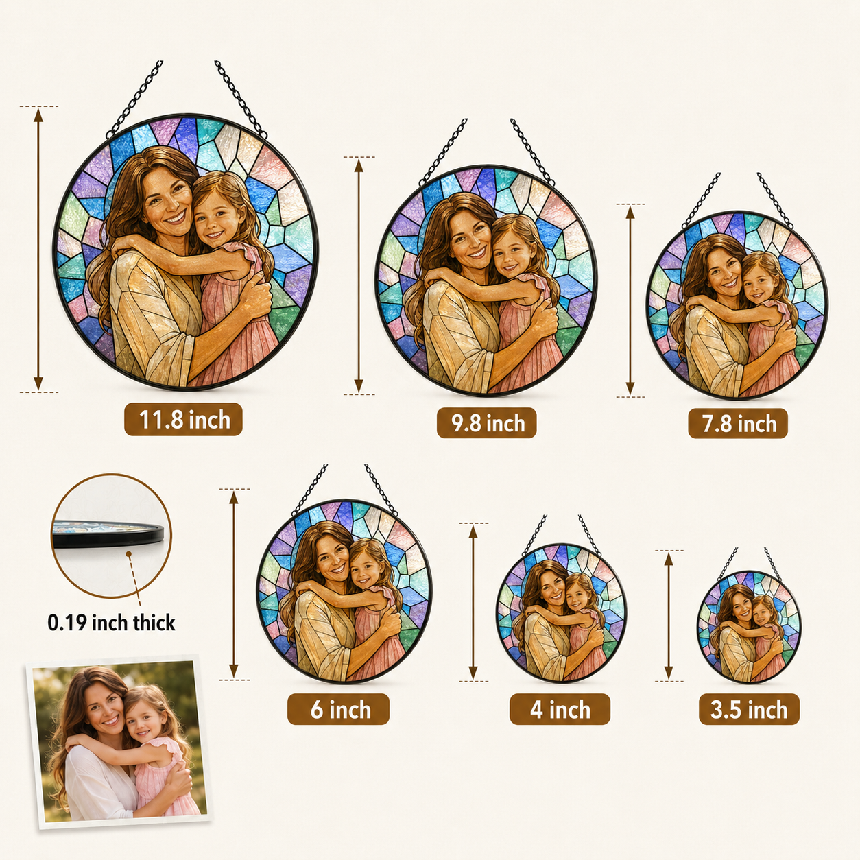 Personalized Mom & Grandma Portrait Glass Suncatcher, Custom Family Photo Window Hanging Decor THUC99