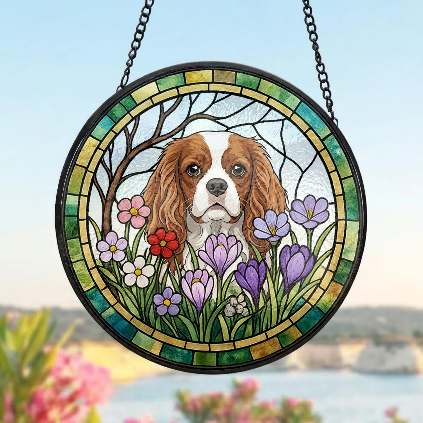 Custom Photo Dog Window Hanging – Personalized Pet Stained Glass Suncatcher Decor (THUC99)
