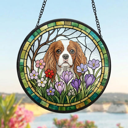 Custom Photo Dog Window Hanging – Personalized Pet Stained Glass Suncatcher Decor (THUC99)