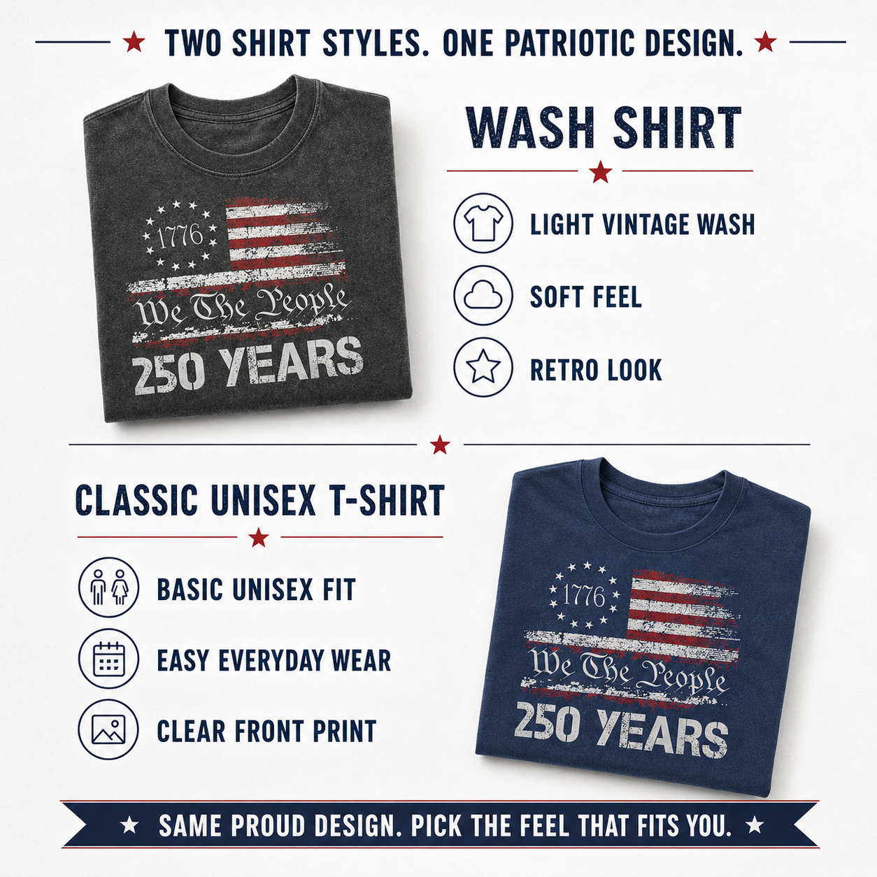 USA 250 Anniversary Wash Shirt, Freedom Since 1776 Patriotic Tee THUC99
