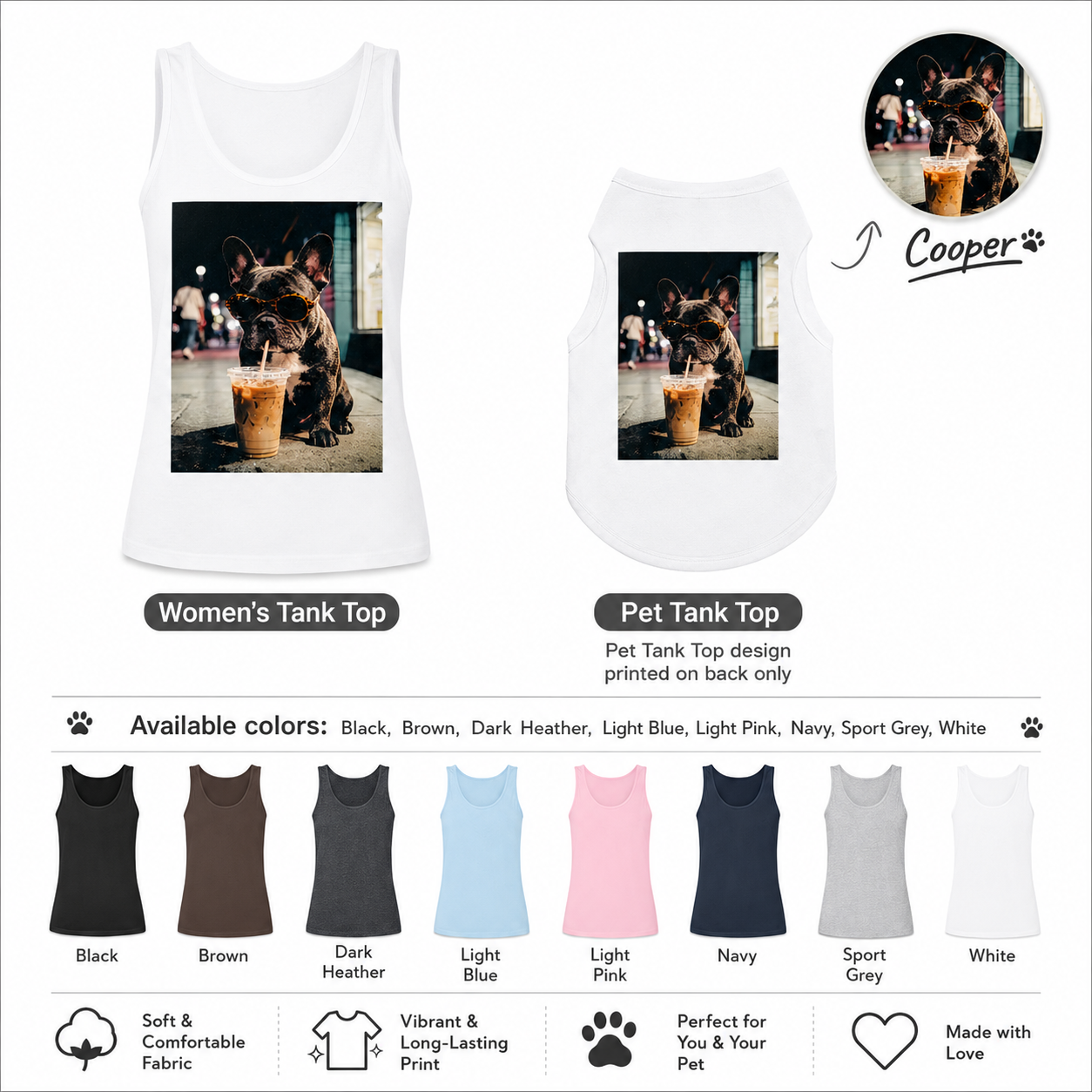 Custom Photo Dog Tank Top Matching Pet Set, Personalized Women’s Tank Top and Pet Tank Top Outfit THUC99