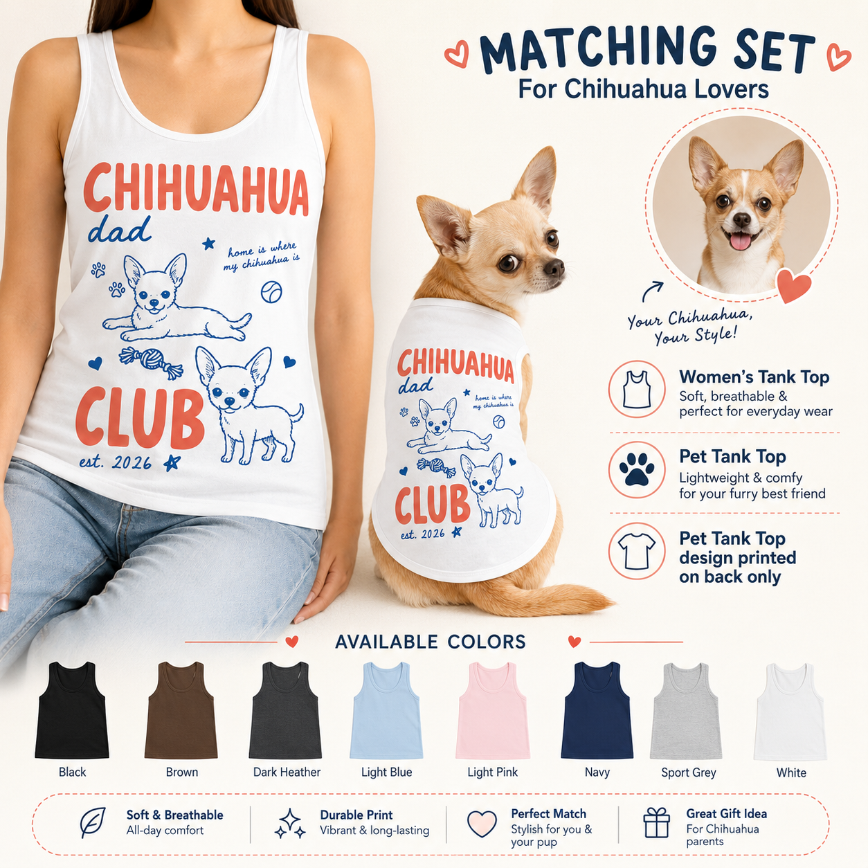 Custom Dog Photo Women’s Summer Tank Top and Pet Tank Top Matching Set THUC99