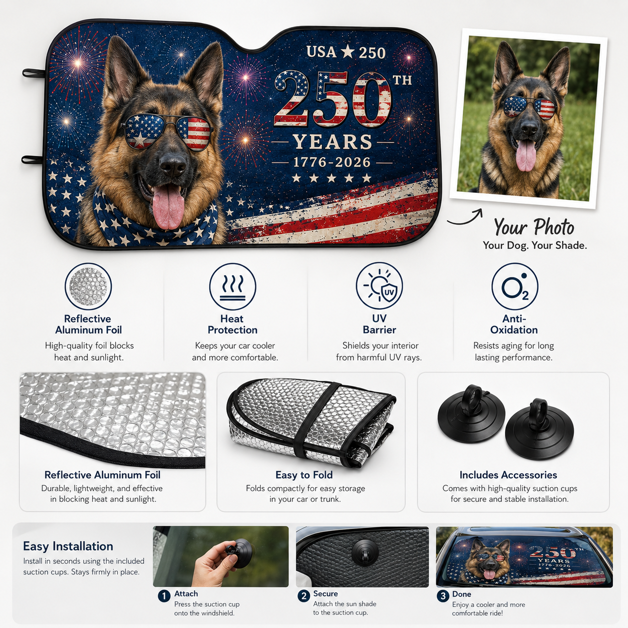 Custom Dog Lover Car Sun Shade, Personalized Pet Windshield Cover, Photo Auto Sunshade Gift THUC99