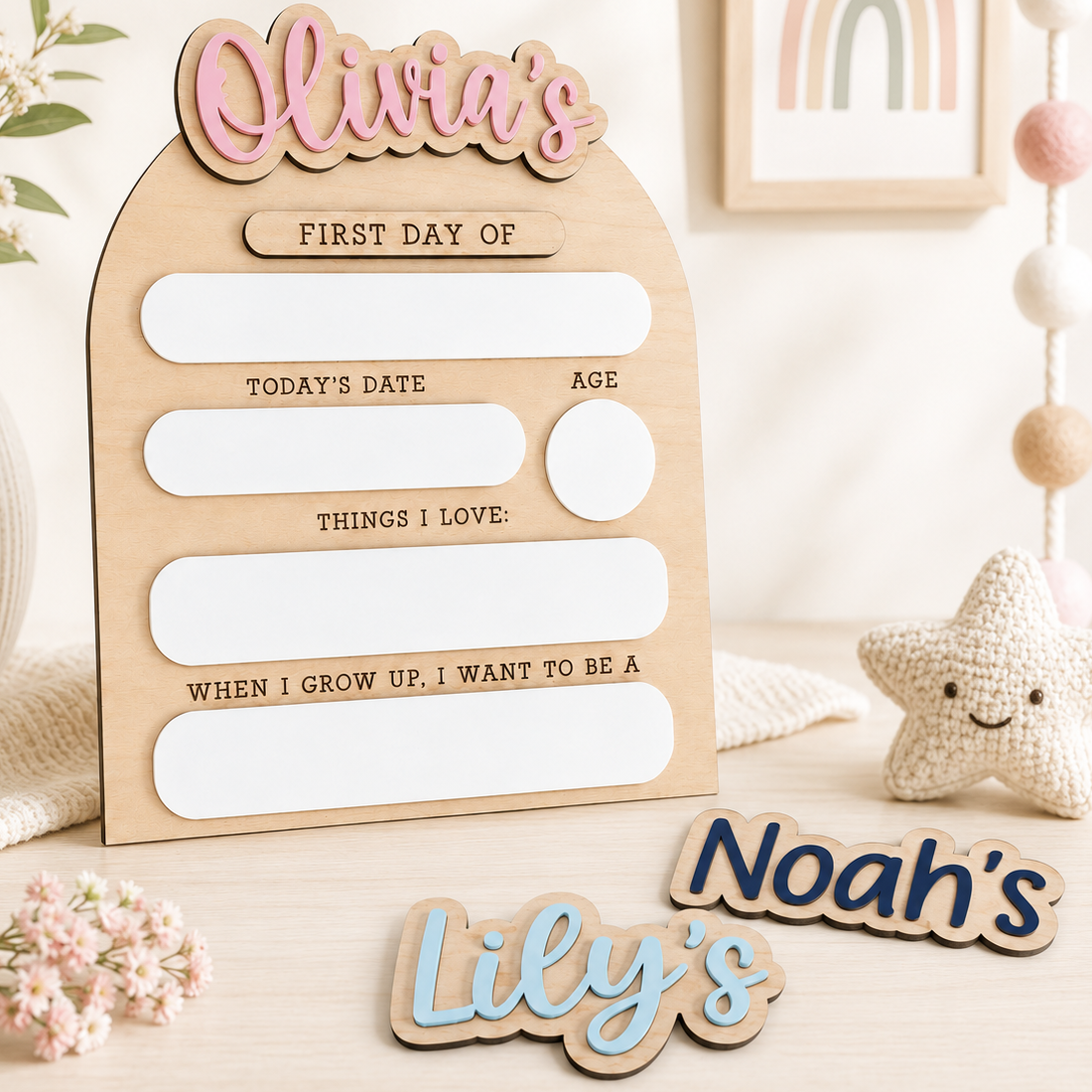 Personalized First and Last Day of School Sign, Custom Acrylic Wood School Board THUC99