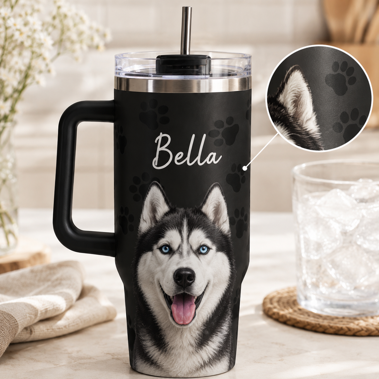 Custom Dog Photo Tumbler 40oz – Unique Personalized Gift for Pet Owners and Animal Lovers THUC99