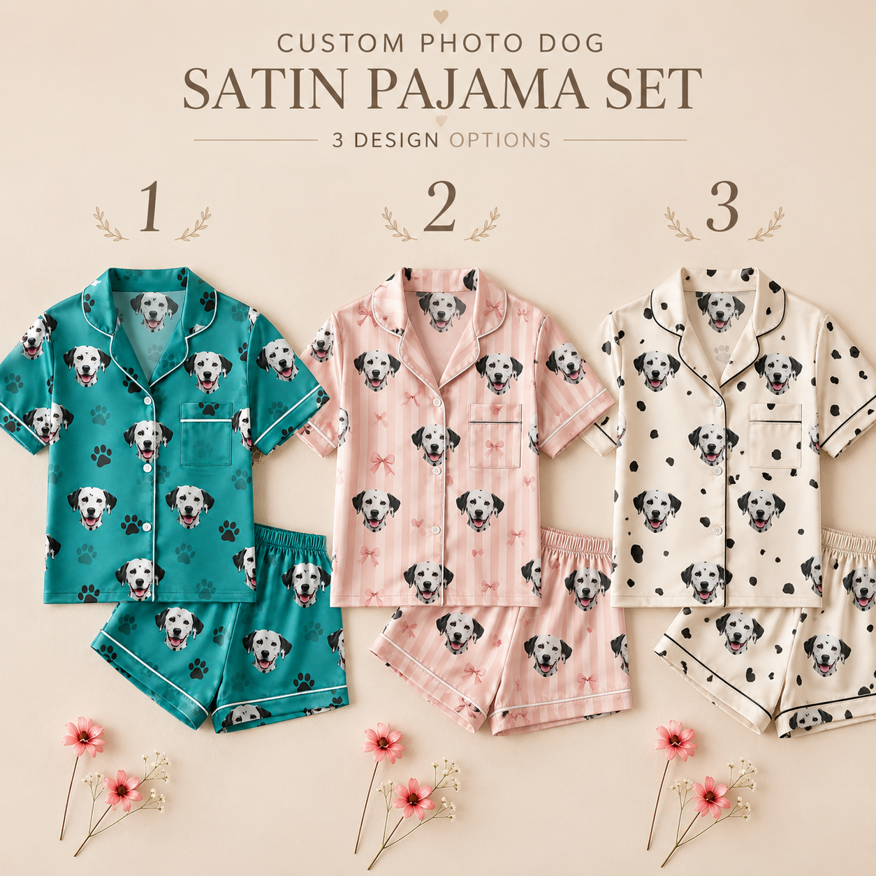 Custom Dog Image Satin Nightwear Set Personalized Pet Lover Sleepwear Gift THUC99