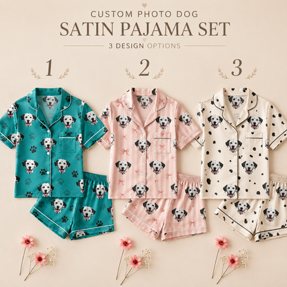 Custom Dog Image Satin Nightwear Set Personalized Pet Lover Sleepwear Gift THUC99