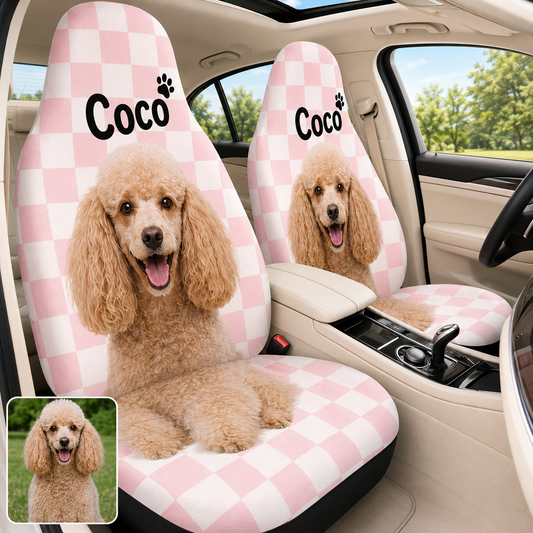 Personalized Dog Portrait Seat Cover, Custom Pet Face Car Cover, Gift For Dog Mom Dad THUC99