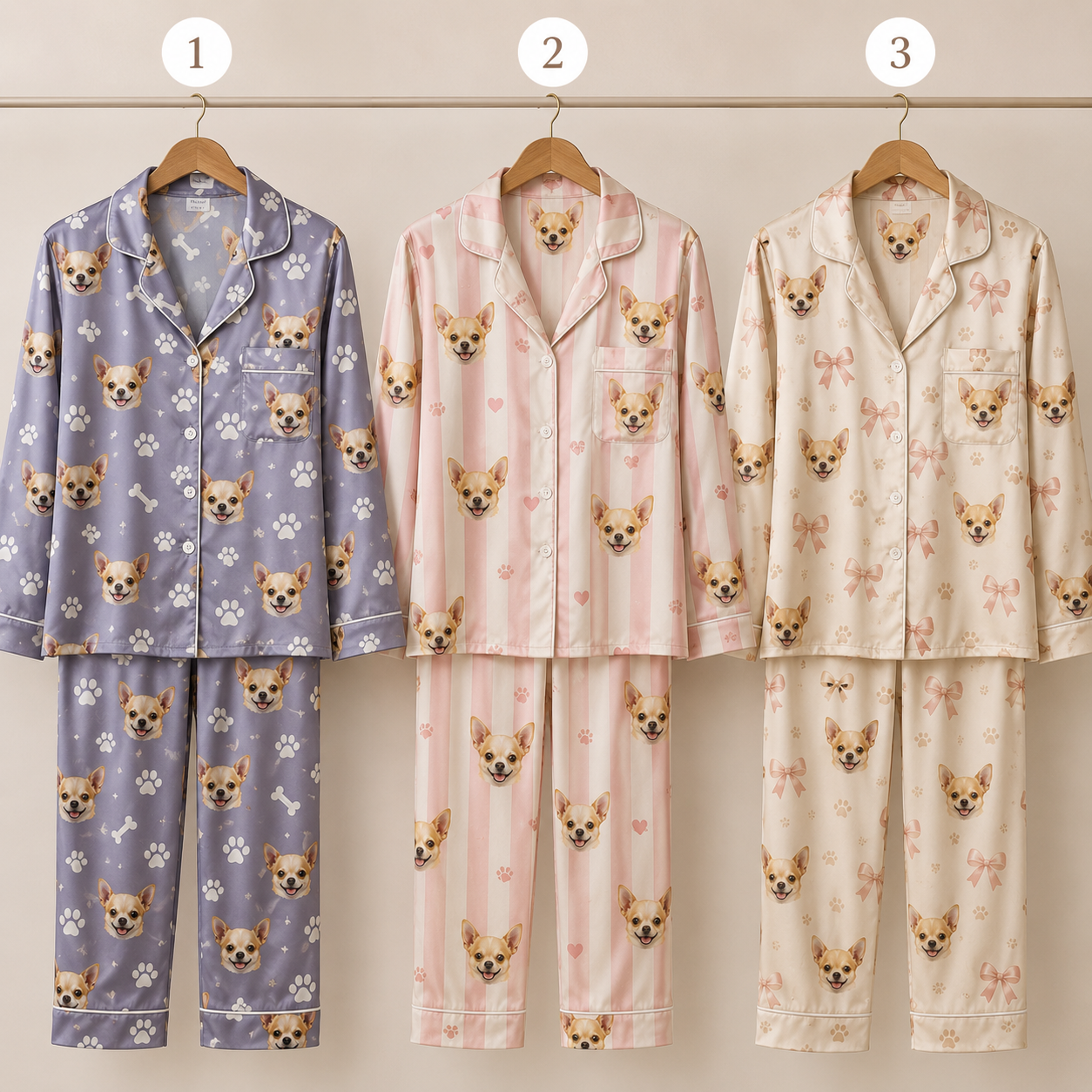 Personalized Dog Portrait Satin Pajamas Set Custom Sleepwear for Women THUC99