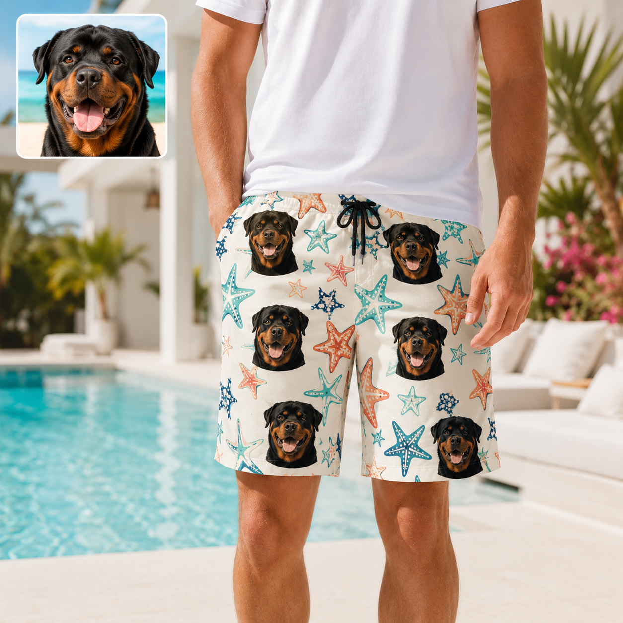 Personalized Custom Dog Picture Beach Shorts Summer Swim Trunks for Men THUC99