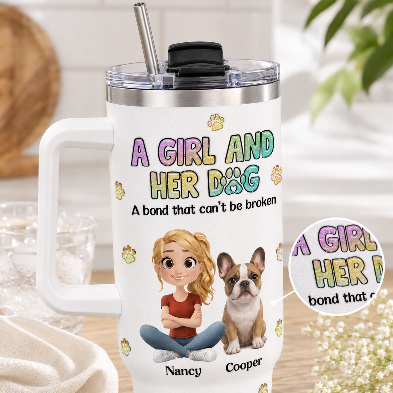 Custom Dog Face 40oz Tumbler – Personalized Stainless Steel Cup for Dog Mom and Dog Dad THUC99
