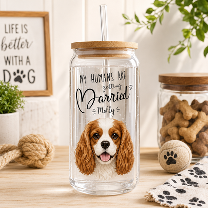 Personalized Dog Face Glass Tumbler 16oz – Custom Pet Cup with Bamboo Lid & Straw THUC99