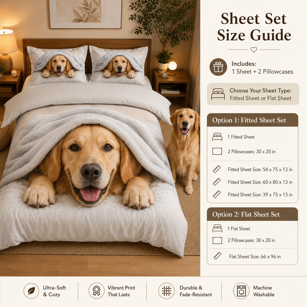 Custom Dog Portrait Bedding Set, Personalized Pet Photo Sheet And Pillowcase Set THUC99