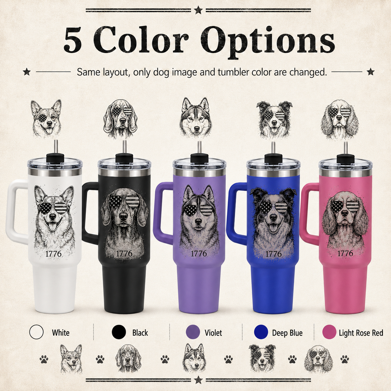 Custom Pet Picture 40oz Tumbler – Personalized Dog Lover Cup with Handle and Straw THUC99 (Copy)