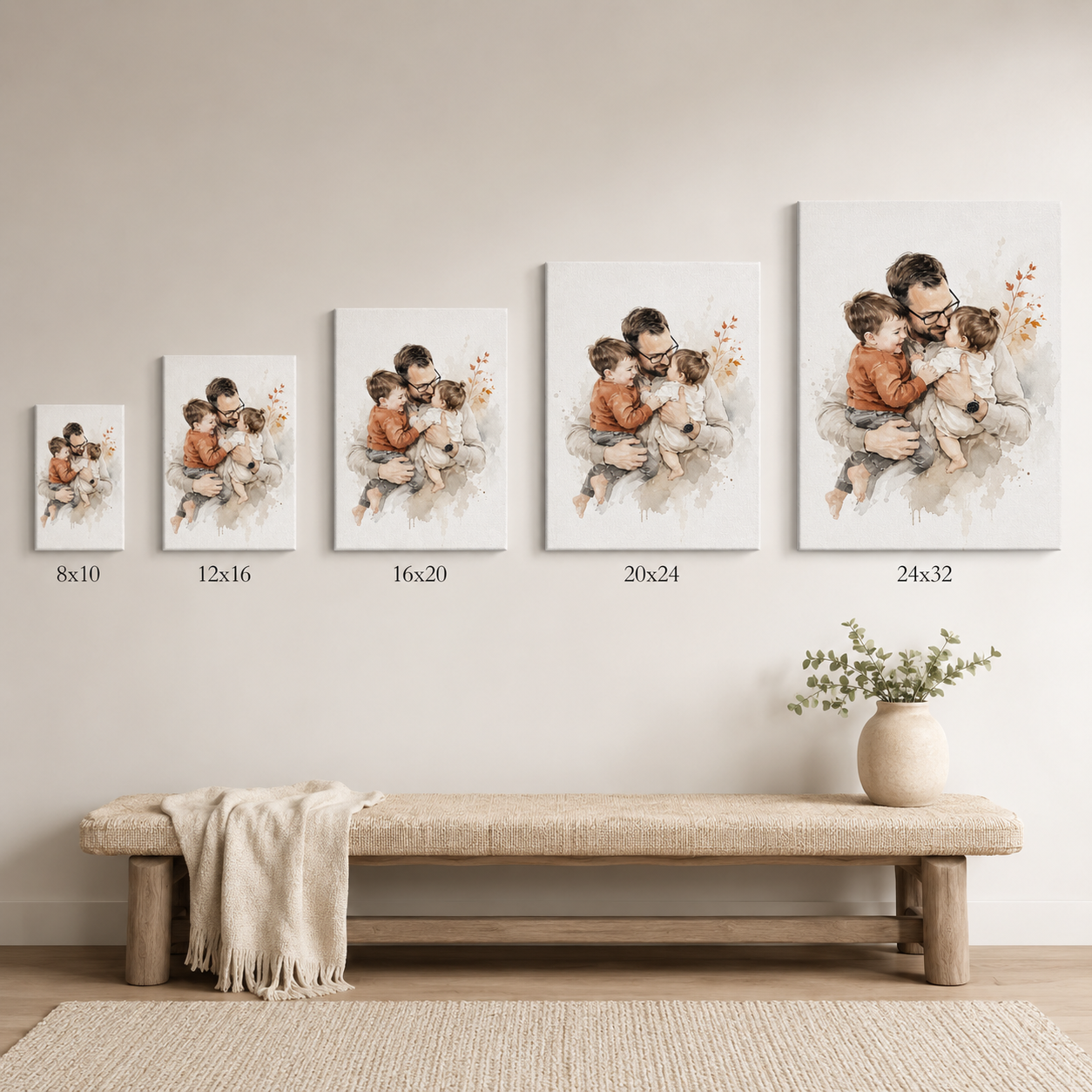 Custom Photo Dad & Son Daughter Canvas Wall Art - Custom Gift For Dad TOM99