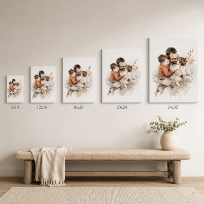Custom Photo Dad & Son Daughter Canvas Wall Art - Custom Gift For Dad TOM99