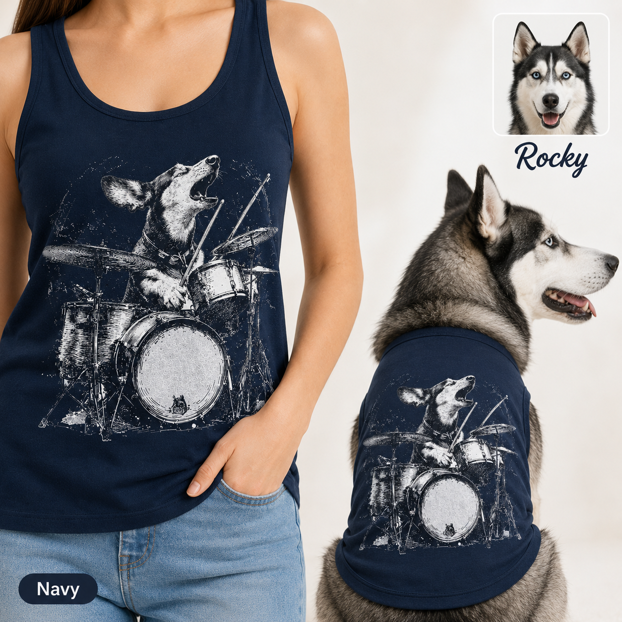 Custom Women’s and Dog Tank Top Set, Personalized Pet Photo Matching Outfit THUC99
