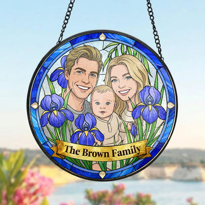 Custom Photo Family Photo Suncatcher – Personalized Stained Glass Window Hanging For Mom Gift THUC99