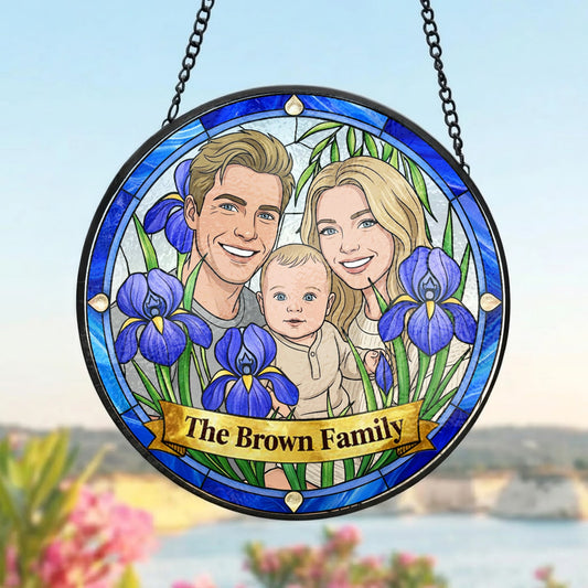 Custom Photo Family Photo Suncatcher – Personalized Stained Glass Window Hanging For Mom Gift THUC99