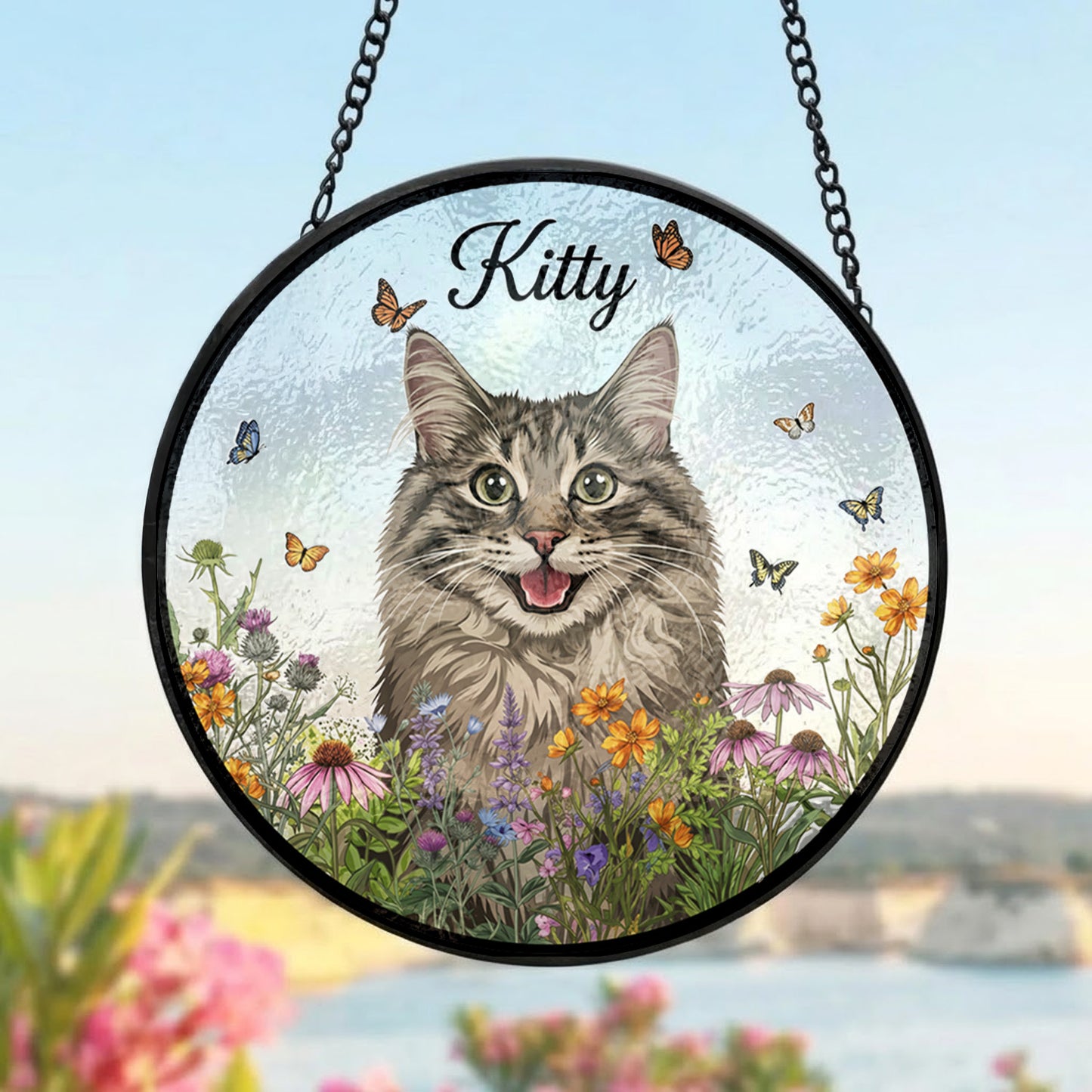 Personalized Dog And Cat Name Suncatcher – Custom Pet Portrait Glass Window Hanging (THUC99)