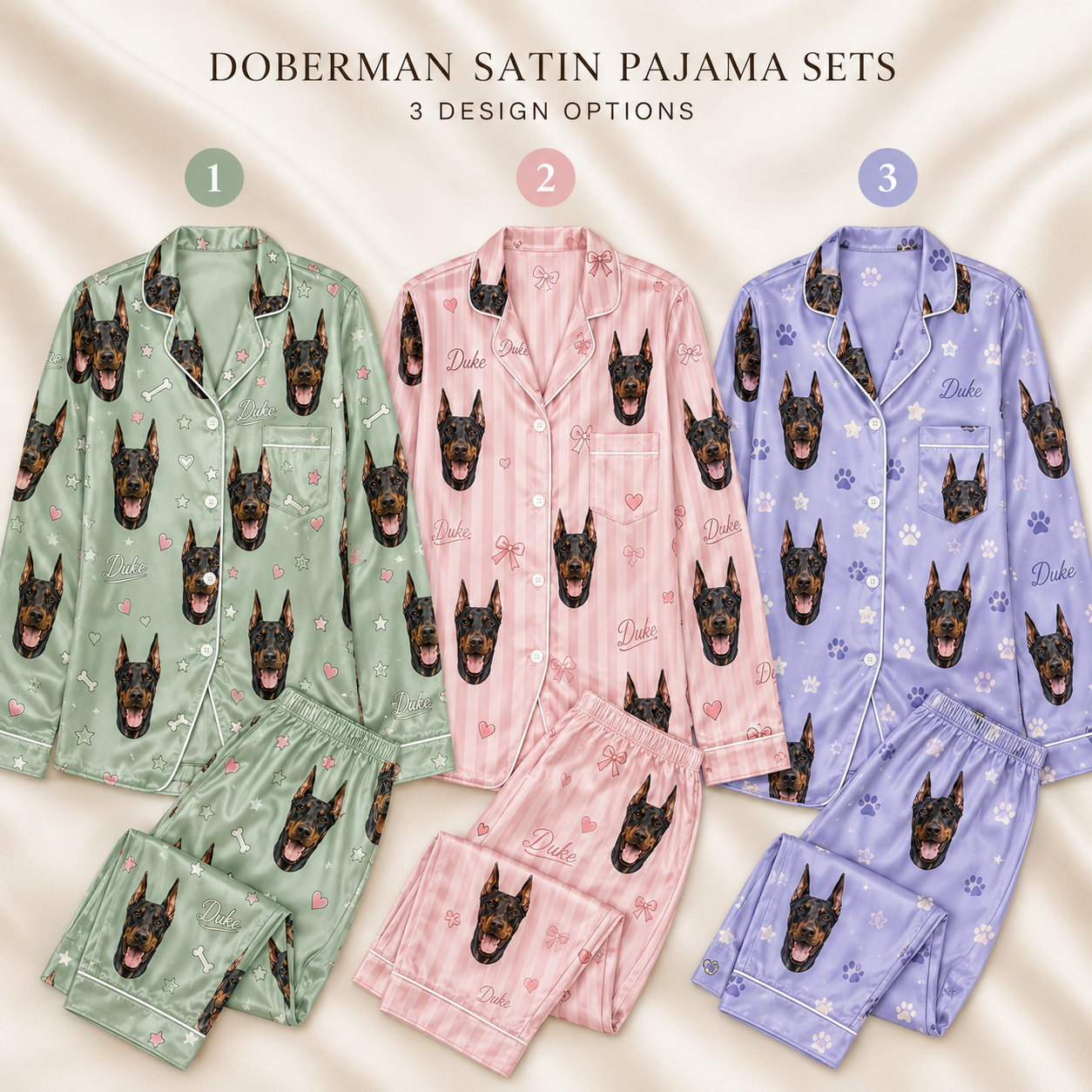 Custom Dog Photo Silk-Look Pajama Set Personalized Nightwear for Women THUC99