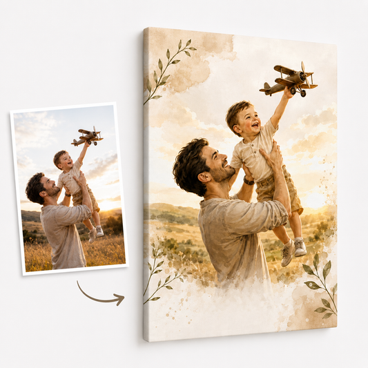 Custom Photo Boy Dad Canvas Wall Art - Custom Gift For Dad TOM99