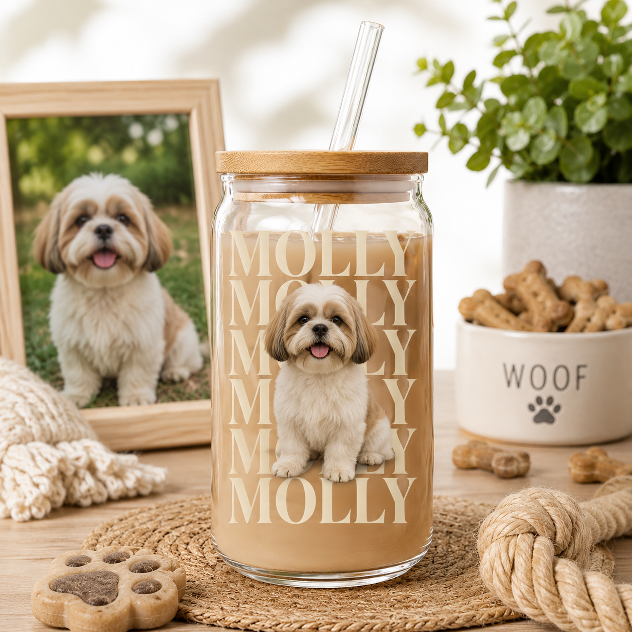 Custom Dog Mom Glass Tumbler – Personalized 16oz Cup with Lid & Straw THUC99