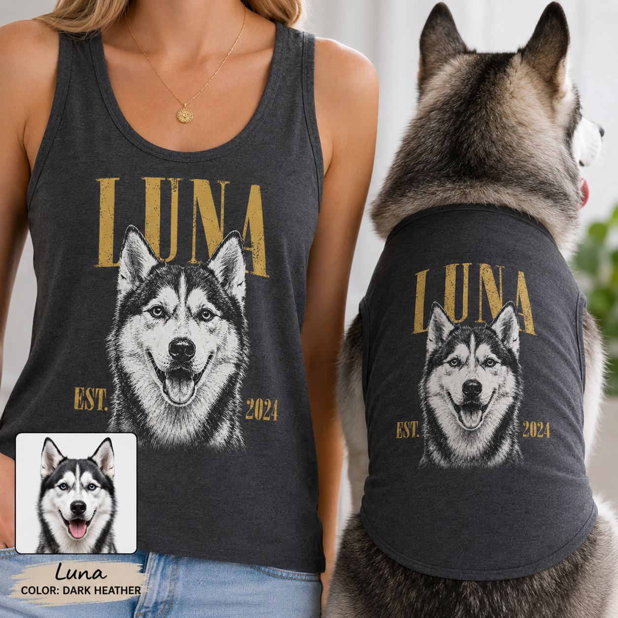 Custom Dog Women’s Tank Top and Pet Tank Top, Matching Dog Lover Outfit THUC99