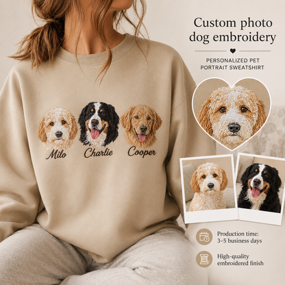 Custom Dog Portrait Sweatshirt, Personalized Pet Embroidery Hoodie THUC99