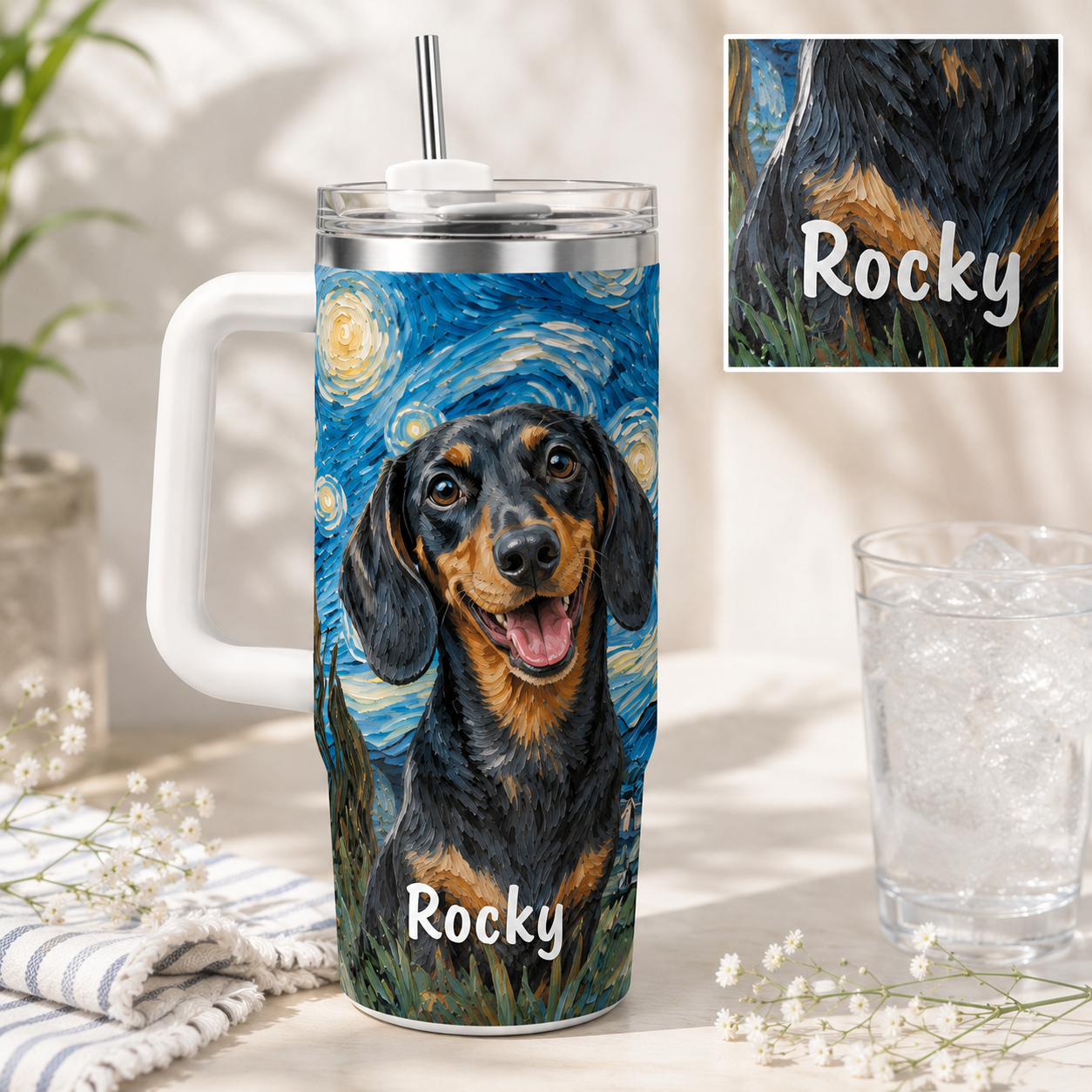 Custom Photo Dog Mom 40oz Tumbler – Personalized Pet Portrait Gift for Women and Dog Lovers THUC99