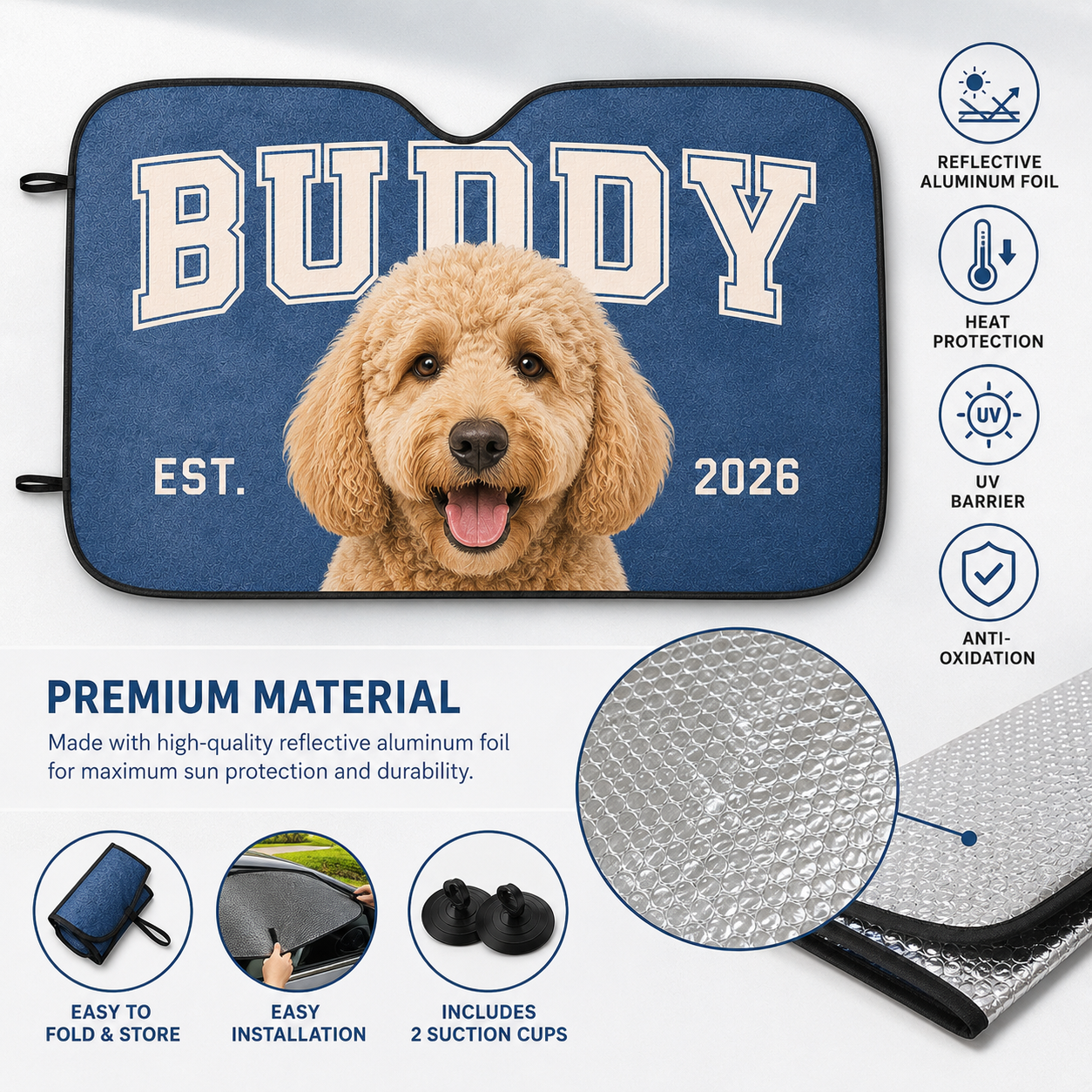 Personalized Dog Mom Car Sunshade, Custom Pet Photo Windshield Shade, Auto Accessories Gift THUC99