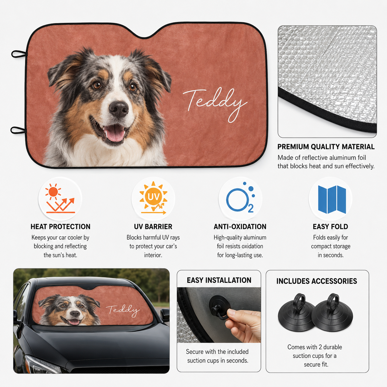 Custom Dog Photo Car Sunshade, Personalized Pet Windshield Shade, Car Accessory THUC99