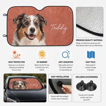 Custom Dog Photo Car Sunshade, Personalized Pet Windshield Shade, Car Accessory THUC99