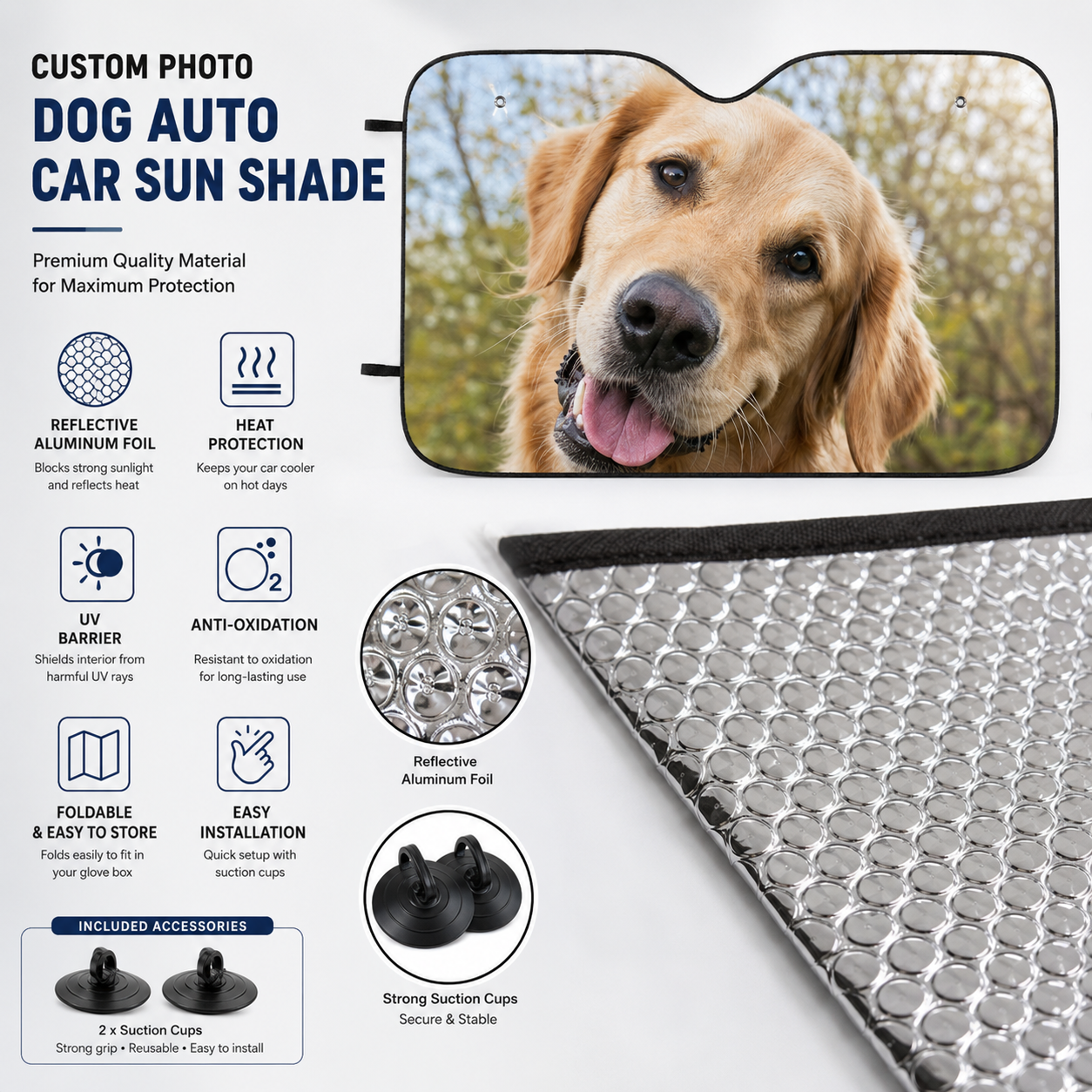 Custom Pet Auto Sun Shade, Personalized Dog Windshield Cover, Photo Car Sunshade Gift for Pet Parents THUC99