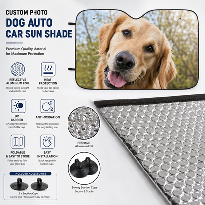 Custom Pet Auto Sun Shade, Personalized Dog Windshield Cover, Photo Car Sunshade Gift for Pet Parents THUC99