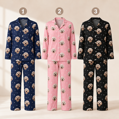 Personalized Dog Face Pajamas Set for Dog Mom and Dog Dad, Custom Pet Photo Sleepwear THUC99