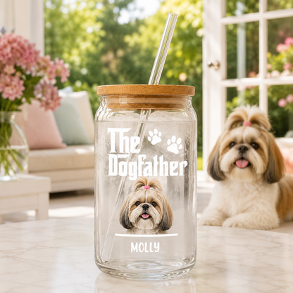 Custom Dog Mom Glass Tumbler – Personalized 16oz Cup with Lid & Straw THUC99