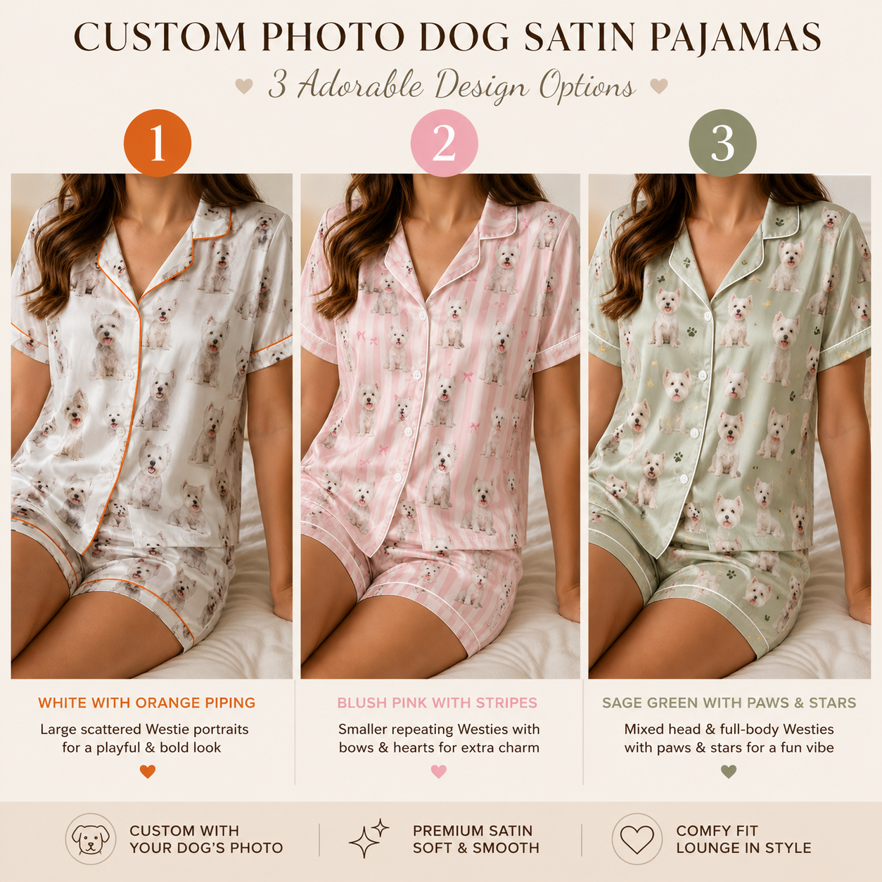 Custom Dog Image Satin Nightwear Set Personalized Pet Lover Sleepwear Gift THUC99