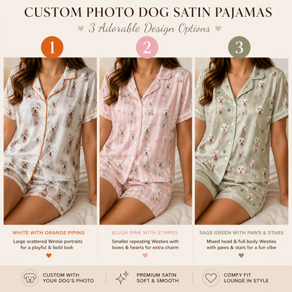 Custom Dog Image Satin Nightwear Set Personalized Pet Lover Sleepwear Gift THUC99