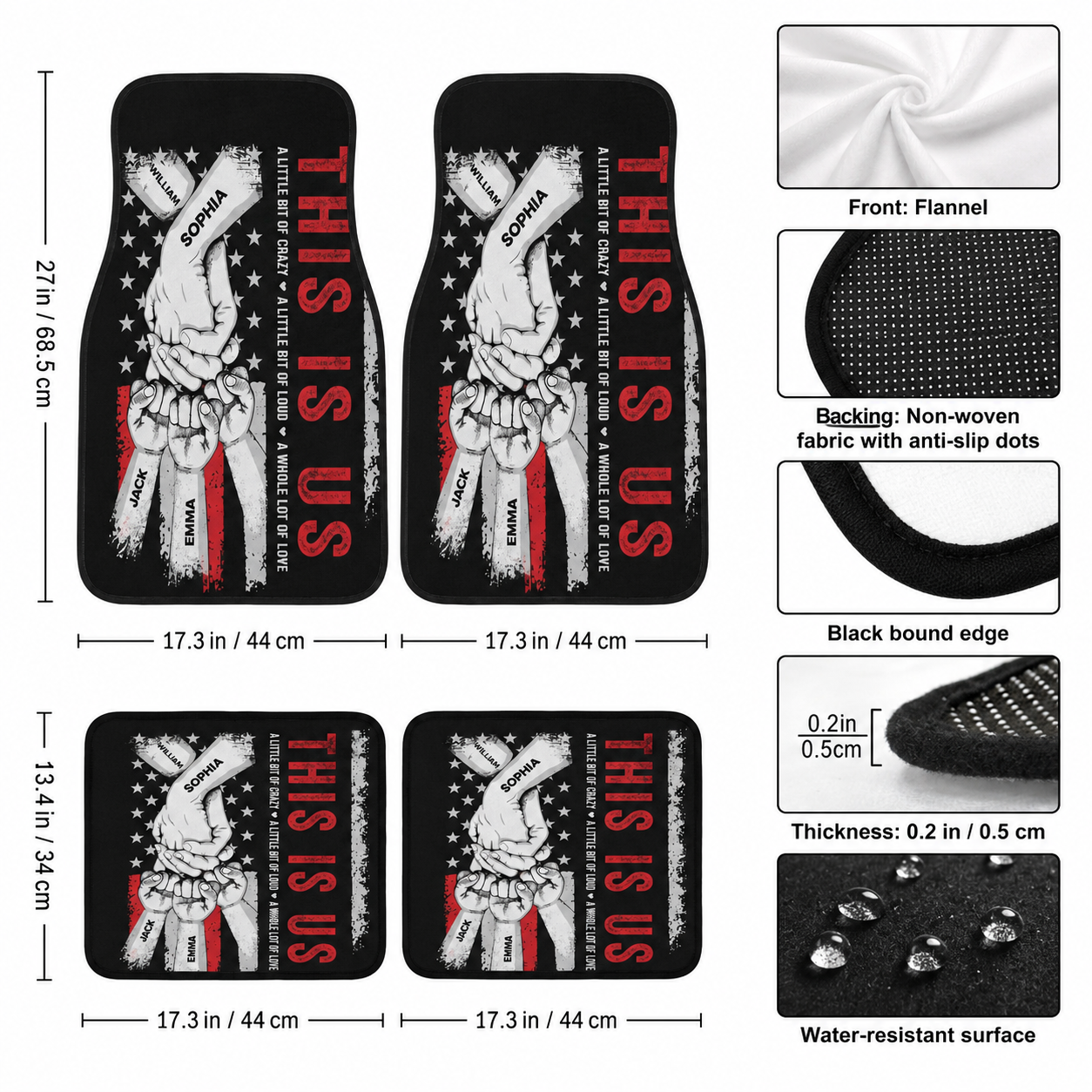 Personalized Dad Us Flannel Car Floor Mats, Custom Dad Floor Mats, Gift For Dad TOM99