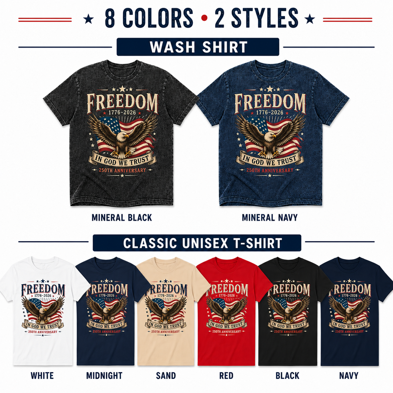 America 250th Anniversary T-Shirt Vintage Patriotic Wash T-shirt THUC99