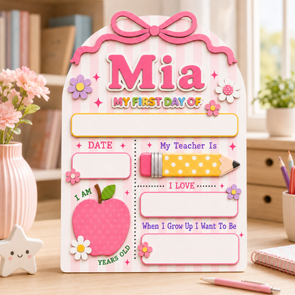 Custom Name School Sign for Kids, Acrylic Wood Back to School Board Gift For Boy And Girl THUC99
