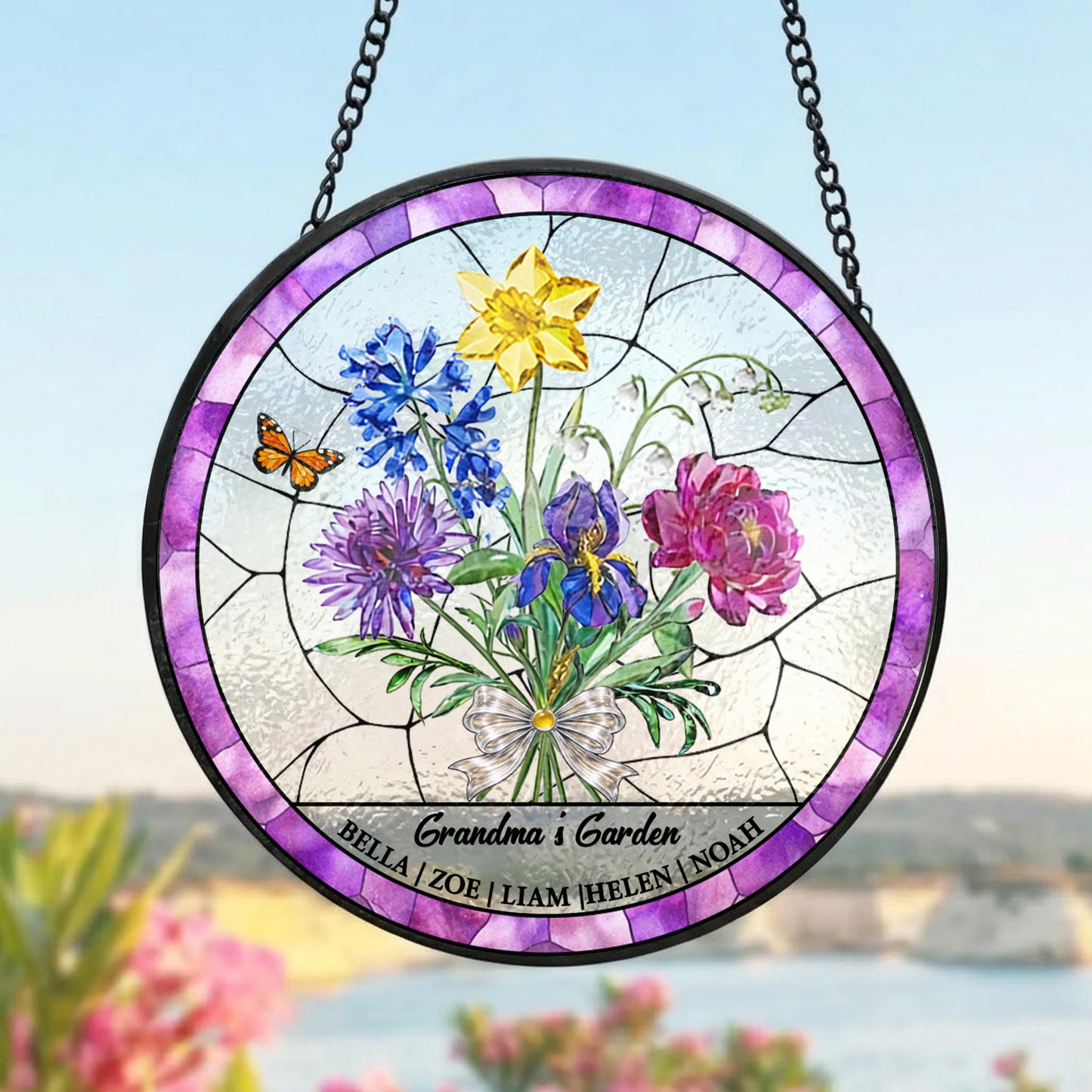 Custom Name Grandma Flower Garden Suncatcher - Personalized Mother's Day Gift THUC99