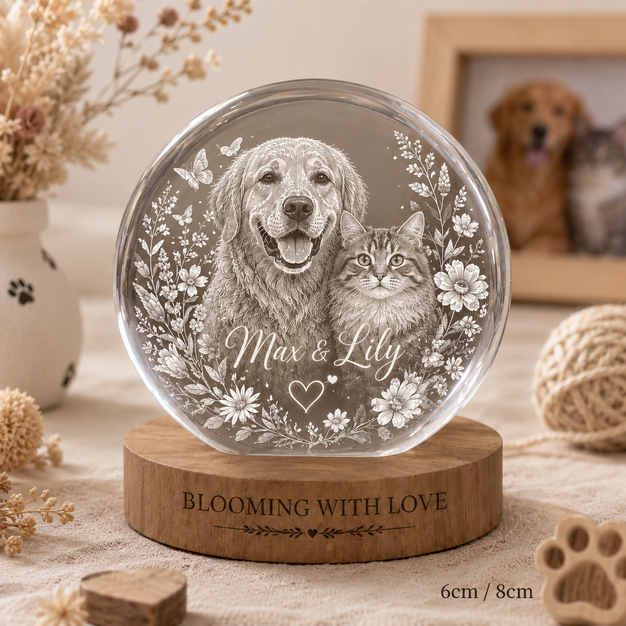 Personalized Dog Photo Crystal Lamp, Custom Pet Crystal Ball Night Light, Pet Loss Gift THUC99