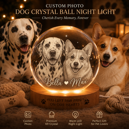 Personalized Dog Crystal Ball Lamp, Custom Pet Photo Night Light, Memorial Dog Keepsake THUC99