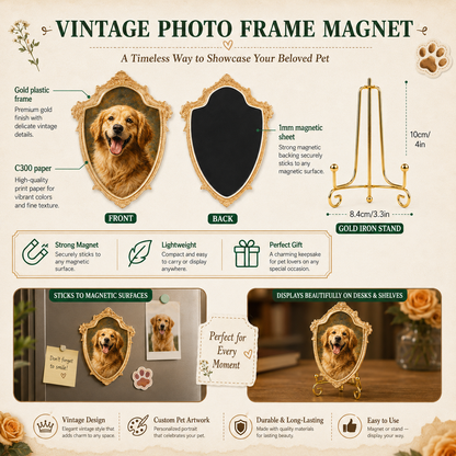 Personalized Dog Fridge Magnet, Custom Pet Portrait Gold Frame Magnet, Home Decor Gift THUC99