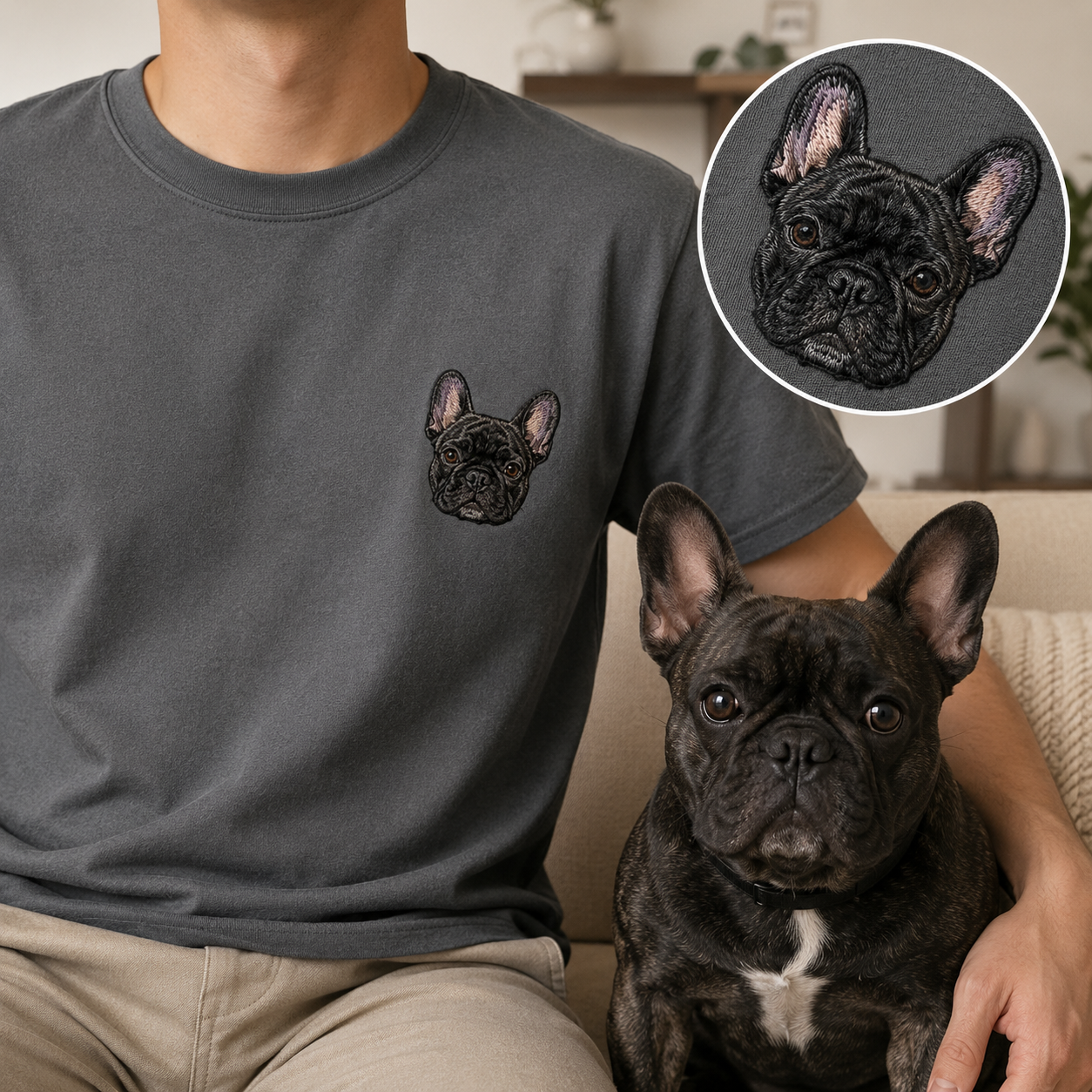 Custom Dog Face Embroidered Tee, Personalized Pet Lover Shirt, Dog Mom Dad Gift THUC99